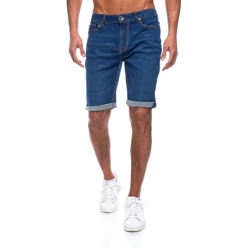 JEEL Herren Kurze Hosen - Slim-Fit Jeans-Shorts - 5-Pocket-Style - Stretch Herren-Shorts - Kurze Hose für Männer - Basic Washed - 3-Blau - 34W von JEEL