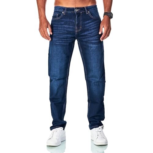 JEEL Herren Sweat-Jeans - Regular-Fit Straight-Cut - Stretch Washed Denim-Look - Jeans-Hose 01-Navy 31W / 32L von JEEL