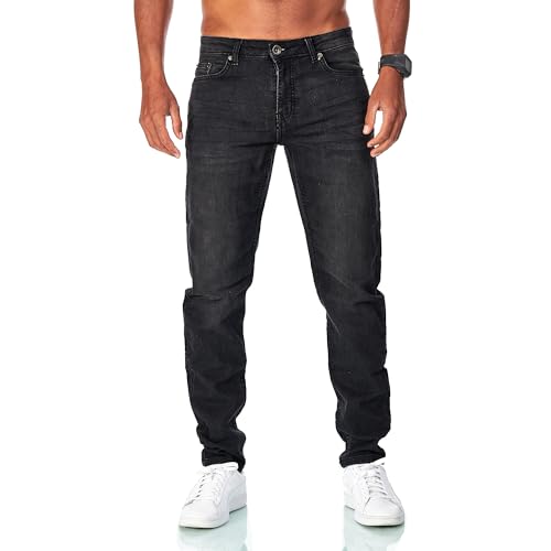 JEEL Herren Sweat-Jeans - Regular-Fit Straight-Cut - Stretch Washed Denim-Look - Jeans-Hose 06-Schwarz 31W / 32L von JEEL