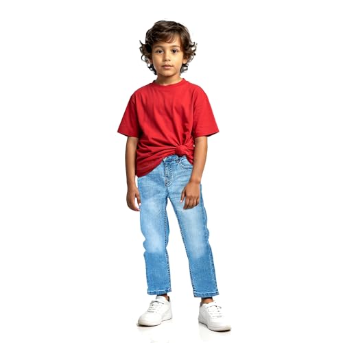 JEEL Kinder Hosen - Regular-Fit Unisex Kinder-Jeans - 5-Pocket-Style - Stretch Jeans für Junge und Mädchen 2-Light Blue 152 von JEEL