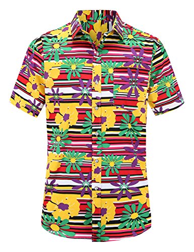 JEETOO Herren Ananas Shirts Hawaiian Style Hemd Drucken Urlaub Button Down Kurzarm Slim Fit Freizeit Hemd Sommer Casual in den Größen S-3XL(Geometrisch,S) von JEETOO