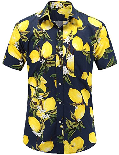 JEETOO Herren Ananas Shirts Hawaiian Style Hemd Drucken Urlaub Button Down Kurzarm Slim Fit Freizeit Hemd Sommer Casual in den Größen S-3XL(Navy_2,3XL) von JEETOO