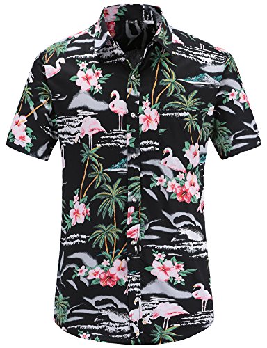 JEETOO Herren Ananas Shirts Hawaiian Style Hemd Drucken Urlaub Button Down Kurzarm Slim Fit Freizeit Hemd Sommer Casual in den Größen S-3XL(Schwarz_1,M) von JEETOO