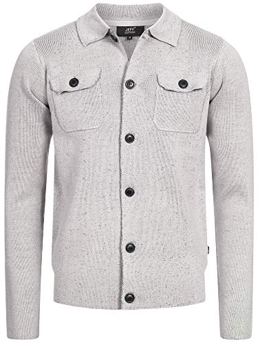 JEFF Herren Bradshaw Strickjacke mit Stehkragen | Cardigan Strick Jacke für Männer Lt Grey Mix XL von JEFF