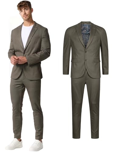 JEFF Herren JFChris Set Anzug 2-teilig Sakko Hose | elastischer Herrenanzug Regular Fit Männer Houndstooth, 46 von JEFF