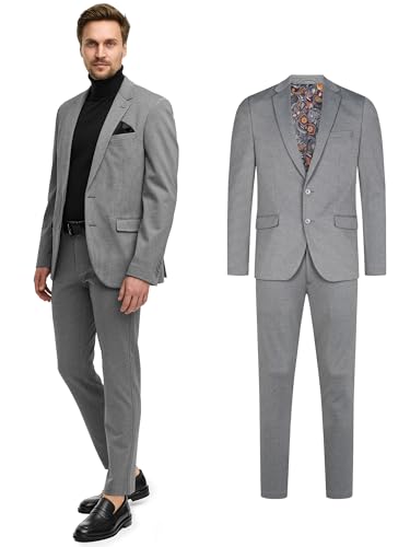 JEFF Herren JFEzra Set Anzug 2-teilig Sakko Hose Bundle | elastischer Herrenanzug Regular Fit für Männer Grey Mix, 50 von JEFF