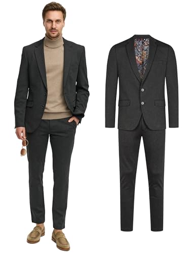 JEFF Herren JFEzra Set Anzug 2-teilig Sakko Hose Bundle | elastischer Herrenanzug Regular Fit für Männer Raven, 56 von JEFF