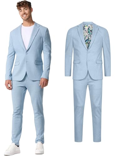 JEFF Herren JFEzra Set Anzug 2-teilig Sakko Hose Bundle | elastischer Herrenanzug Regular Fit für Männer Sky Way, 54 von JEFF