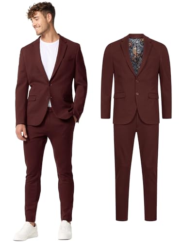JEFF Herren JFEzra Set Anzug 2-teilig Sakko Hose Bundle | elastischer Herrenanzug Regular Fit für Männer Wine, 46 von JEFF