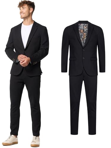 JEFF Herren JFEzra Set Anzug 2-teilig Sakko Hose Bundle | elastischer Herrenanzug Regular Fit für Männer Black, 54 von JEFF