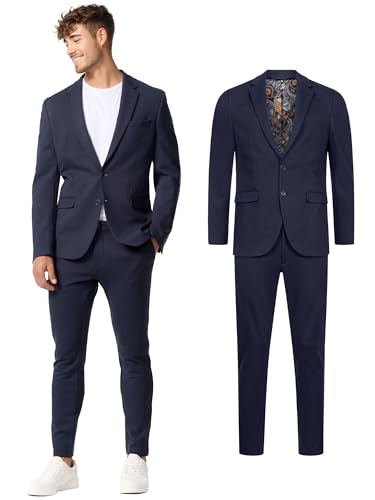 JEFF Herren JFEzra Set Anzug 2-teilig Sakko Hose Bundle | elastischer Herrenanzug Regular Fit für Männer Dark Navy, 48 von JEFF