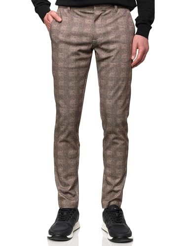 JEFF Herren JFLeo Chino Stoffhose mit 4 Taschen | Chinohose Herrenhose Stretch Hose Brown Check, 38/32 von JEFF
