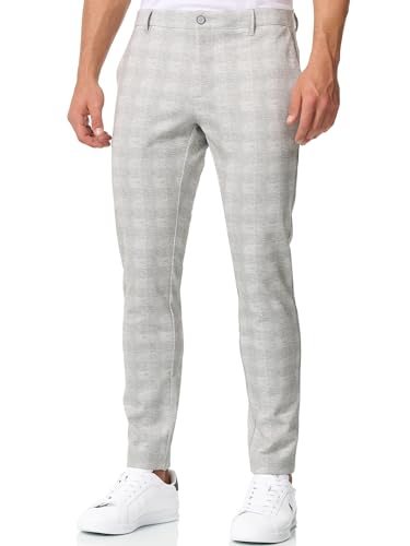 JEFF Herren JFLeo Chino Stoffhose mit 4 Taschen | Chinohose Herrenhose Stretch Hose Grey Check, 34/32 von JEFF