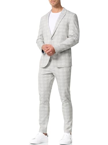 JEFF Herren JFLeo Set Anzug 2-teilig Sakko Hose Bundle | elastischer Herrenanzug Regular Fit für Männer Grey Check, 46 von JEFF