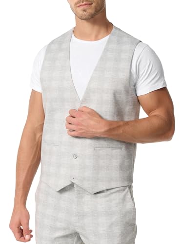 JEFF Herren JFLeo Weste mit Viskose-Anteil | Anzugweste Herrenweste Grey Check, 46 von JEFF