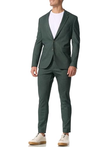 JEFF Herren JFLuke Set Anzug 2-teilig Sakko Hose Set | elastischer Herrenanzug Regular Fit Männer Green Herringbone 56 von JEFF