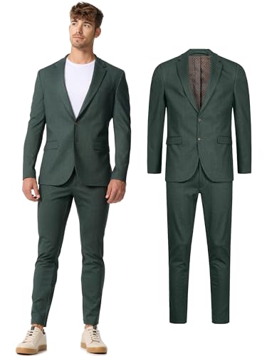 JEFF Herren JFLuke Set Anzug 2-teilig Sakko Hose Bundle | elastischer Herrenanzug Regular Fit für Männer Green Herringbone, 56 von JEFF