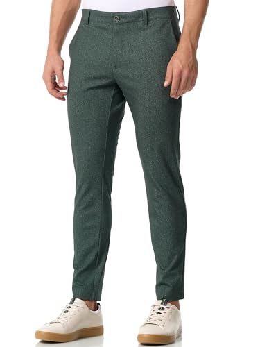 JEFF Herren JFLuke Stoffhose mit 4 Taschen | Stretch Hose Herrenhose für Männer Green Herringbone, 31/32 von JEFF