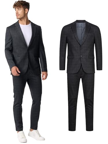 JEFF Herren JFOliver Set Anzug 2-teilig Sakko Hose Bundle | elastischer Herrenanzug Regular Fit für Männer Check, 46 von JEFF