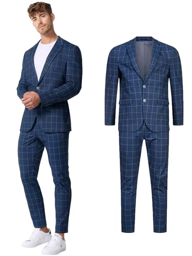 JEFF Herren JFTate Set Anzug 2-teilig Sakko Hose Bundle | elastischer Herrenanzug Regular Fit für Männer Check, 52 von JEFF