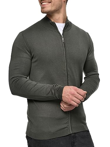 JEFF Herren Lauge Strickjacke mit Stehkragen | Regular Fit Feinstrick Jacke mit Reißverschluss Cardigan Army S von JEFF