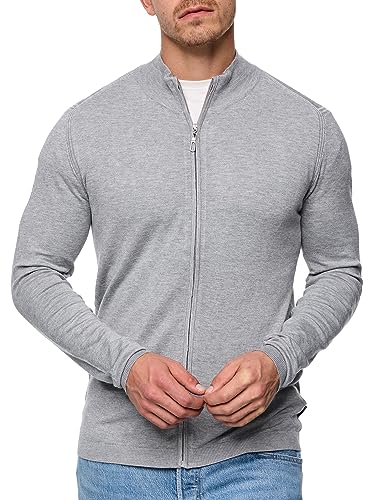 JEFF Herren Lauge Strickjacke mit Stehkragen | Regular Fit Feinstrick Jacke mit Reißverschluss Cardigan Lt Grey Mix XXL von JEFF