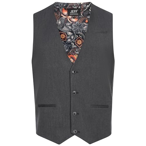 JEFF Herren Nikolaj Plain Weste mit Viskose-Anteil | Anzugweste Herrenweste für Männer Dk Grey, 50 von JEFF