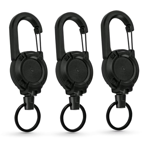 JEFURE 3er-Pack Einziehbarer Schlüsselanhänger mit 63cm Stahlseil, Strapazierfähiger Schlüsselanhänger Ausziehbar, Ausweishalter Ausziehbar, Schlüsselband Ausziehbar, für Beruf und Outdoor (Schwarz) JEFURE 3er-Pack Einziehbarer Schlüsselanhänger mit 63cm Stahlseil, Strapazierfähiger Schlüsselanhänger Ausziehbar, Ausweishalter Ausziehbar, Schlüsselband Ausziehbar, für Beruf und Outdoor (Schwarz) von JEFURE