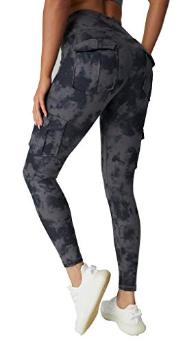 JEGGE Yoga-Leggings mit hoher Taille und 4 Taschen, Bauchkontrolle, Workout, Laufen, 4-Wege-Stretch, Cargo-Tasche, Camouflage-Schwarz, S von JEGGE