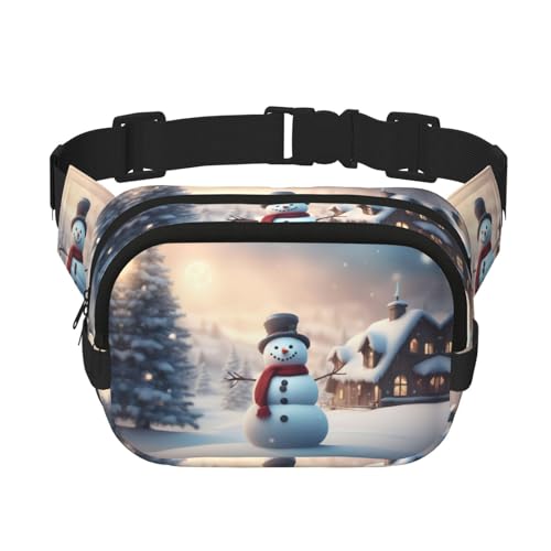 Bauchtasche für Damen, Motiv: Frohe Weihnachten, niedlicher Schneemann-Druck, mit verstellbarem Riemen, für Workout/Laufen/Wandern, Umhängetasche, Schwarz , Einheitsgröße von JEJEA