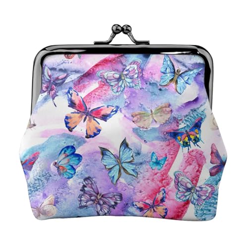 Bunte Geldbörse mit Schmetterlingsdruck, tragbare Münzgeldbörse aus Faserleder, Mini-Geldbörse für Damen, Schwarz , Einheitsgröße, Münztasche von JEJEA