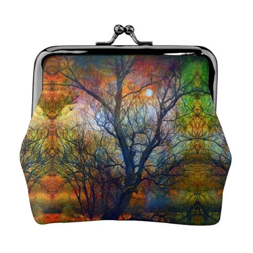 Bunte Münzgeldbörse mit Lebensbäumen-Aufdruck, tragbare Geldbörse aus Faserleder, Mini-Geldbörse für Damen, Schwarz , Einheitsgröße, Münztasche von JEJEA