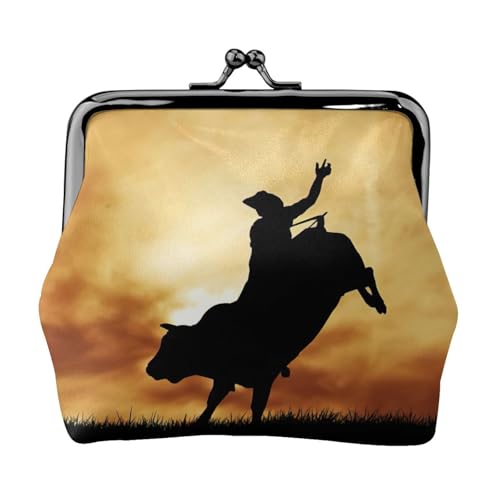 Coole Geldbörse mit Bullenreitdruck, tragbare Geldbörse aus Faserleder, Mini-Geldbörse für Damen, Schwarz , Einheitsgröße, Münztasche von JEJEA