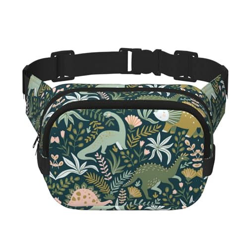 Damen Bauchtasche mit süßem Dinosaurier1-Druck, mit verstellbarem Riemen für Workout/Laufen/Wandern, Umhängetasche, Schwarz , Einheitsgröße von JEJEA