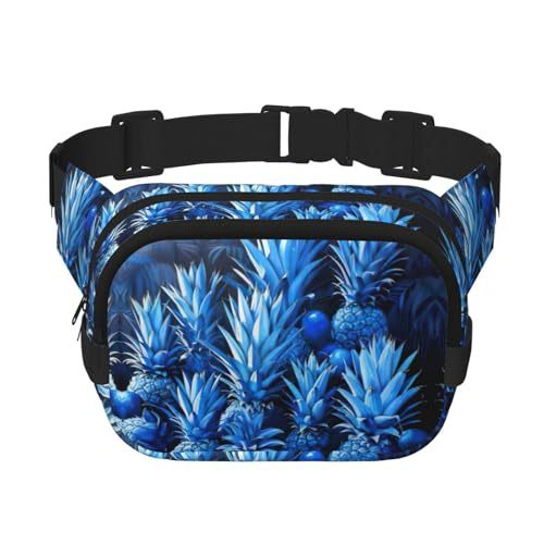 Damen-Gürteltasche mit blauem Ananas-Aufdruck, verstellbarer Riemen, für Workout/Laufen/Wandern, Umhängetasche, Schwarz , Einheitsgröße von JEJEA