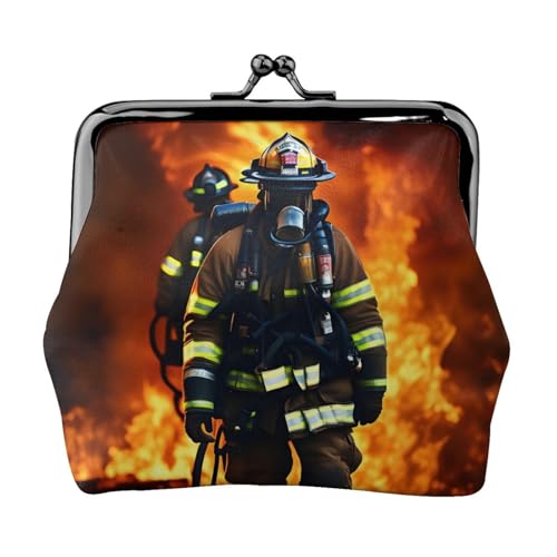 Feuerwehrmann Feuerwehrmann Flamme Druck Münzgeldbörse Tragbare Faser Leder Münzbörse Mini Kleingeld Geldbörsen für Frauen, Schwarz , Einheitsgröße, Münztasche von JEJEA