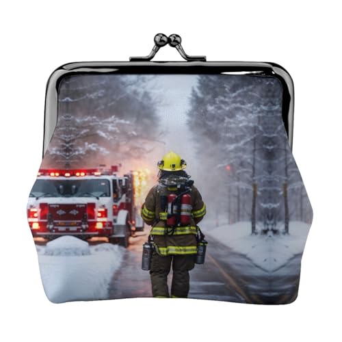 Feuerwehrmann Feuerwehrmann Flamme Druck Münzgeldbörse Tragbare Faser Leder Münzbörse Mini Kleingeld Geldbörsen für Frauen, Schwarz , Einheitsgröße, Münztasche von JEJEA