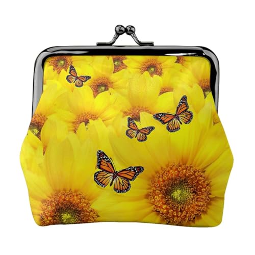 Gelbe Blumen Schmetterlinge Druck Münzgeldbörse Tragbare Faser Leder Münzbörse Mini Kleingeld Geldbörse für Frauen, Schwarz , Einheitsgröße, Münztasche von JEJEA