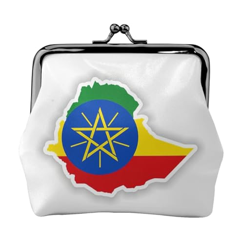 Geldbörse mit Äthiopien-Flagge, Kartendruck, tragbare Münzgeldbörse aus Faserleder, Mini-Geldbörse für Damen, Schwarz , Einheitsgröße, Münztasche von JEJEA