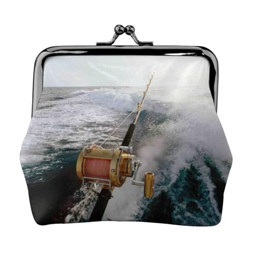 Geldbörse mit Angelruten-Druck, tragbare Münzgeldbörse aus Faserleder, Mini-Geldbörse für Damen, Schwarz , Einheitsgröße, Münztasche von JEJEA