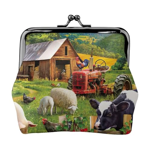 Geldbörse mit Bauernhoftier-Druck, tragbare Münzgeldbörse aus Faserleder, Mini-Geldbörse für Damen, Schwarz , Einheitsgröße, Münztasche von JEJEA