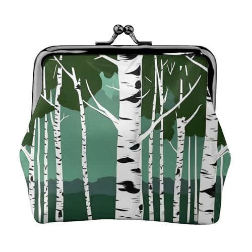 Geldbörse mit Birkenbäumen-Druck, tragbare Münzbörse aus Faserleder, Mini-Geldbörse für Damen, Schwarz , Einheitsgröße, Münztasche von JEJEA