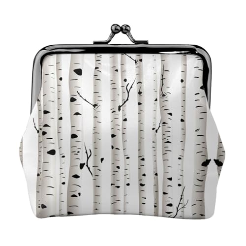 Geldbörse mit Birkenbaum-Druck, tragbare Münzbörse aus Faserleder, Mini-Geldbörse für Damen, Schwarz , Einheitsgröße, Münztasche von JEJEA