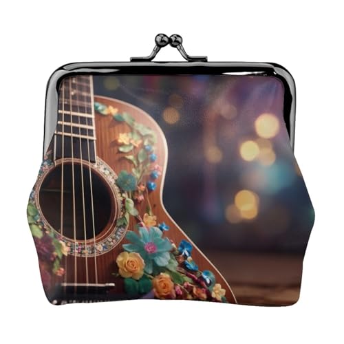 Geldbörse mit Blumen-Gitarren-Druck, tragbare Münzbörse aus Faserleder, Mini-Geldbörse für Damen, Schwarz , Einheitsgröße, Münztasche von JEJEA