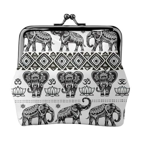 Geldbörse mit Bohemian-Elefanten-Muster, tragbare Münzgeldbörse aus Faserleder, Mini-Geldbörse für Damen, Schwarz , Einheitsgröße, Münztasche von JEJEA