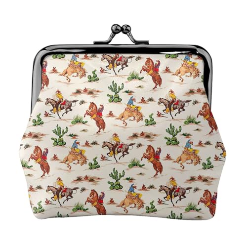 Geldbörse mit Cowboy-Aufdruck, tragbare Münzgeldbörse aus Faserleder, Mini-Geldbörse für Damen, Schwarz , Einheitsgröße, Münztasche von JEJEA