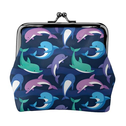 Geldbörse mit Delfin-Druck, tragbare Geldbörse aus Faserleder, Mini-Geldbörse für Damen, Schwarz , Einheitsgröße, Münztasche von JEJEA