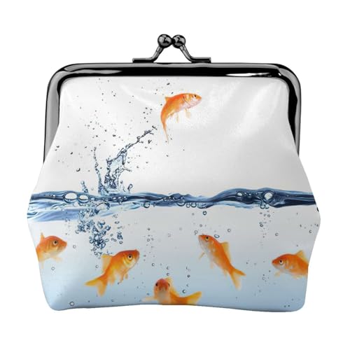 Geldbörse mit Fisch-in-Wasser-Druck, tragbare Münzgeldbörse aus Faserleder, Mini-Geldbörse für Damen, Schwarz , Einheitsgröße, Münztasche von JEJEA