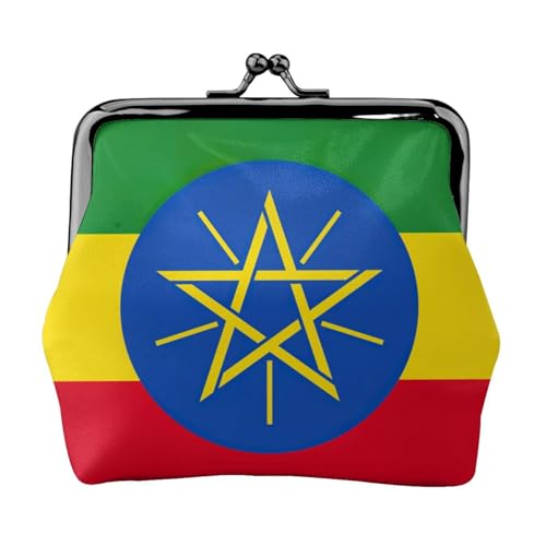 Geldbörse mit Flagge von Äthiopien, tragbare Geldbörse aus Faserleder, Mini-Geldbörse für Damen, Schwarz , Einheitsgröße, Münztasche von JEJEA