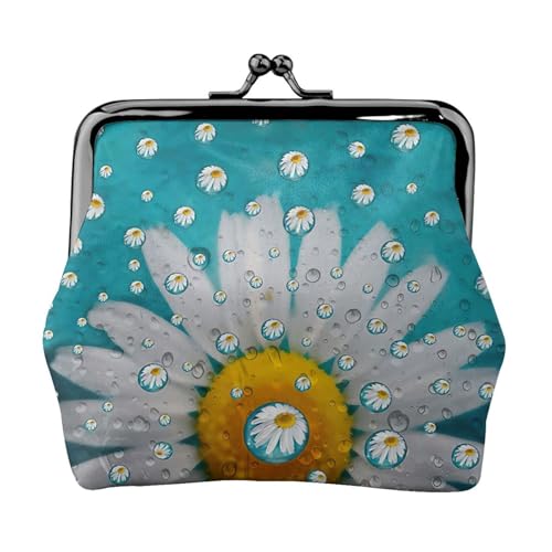 Geldbörse mit Gänseblümchen-Aufdruck, tragbare Geldbörse aus Faserleder, Mini-Geldbörse für Damen, Schwarz , Einheitsgröße, Münztasche von JEJEA